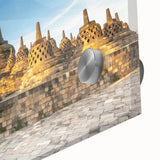 Large abstract wall art depicting an Indonesian landscape in vibrant hues on acrylic glass, ideal for dining room art.