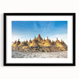 Extra large abstract art print featuring vibrant, colorful textures of Indonesian scenery, framed in black.