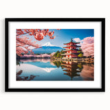 Extra large abstract art print of a colorful, textured Kyoto scenery on a black framed canvas, ideal for living room decor.