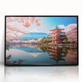 Large abstract wall art depicting a stylized Kyoto scenery in muted earth tones on a framed acrylic.