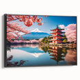 Black and white framed canvas of a vintage Kyoto landscape, ideal for bedroom wall decor.