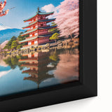 Extra large framed canvas of a textured, colorful Kyoto scenery in black, perfect for living room decor.