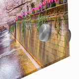 Mid-century modernist acrylic print featuring abstract Japanese scenery in muted earth tones, ideal for dining room art.