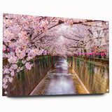 Large abstract wall art depicting an Asian scenery in muted earth tones on acrylic glass.