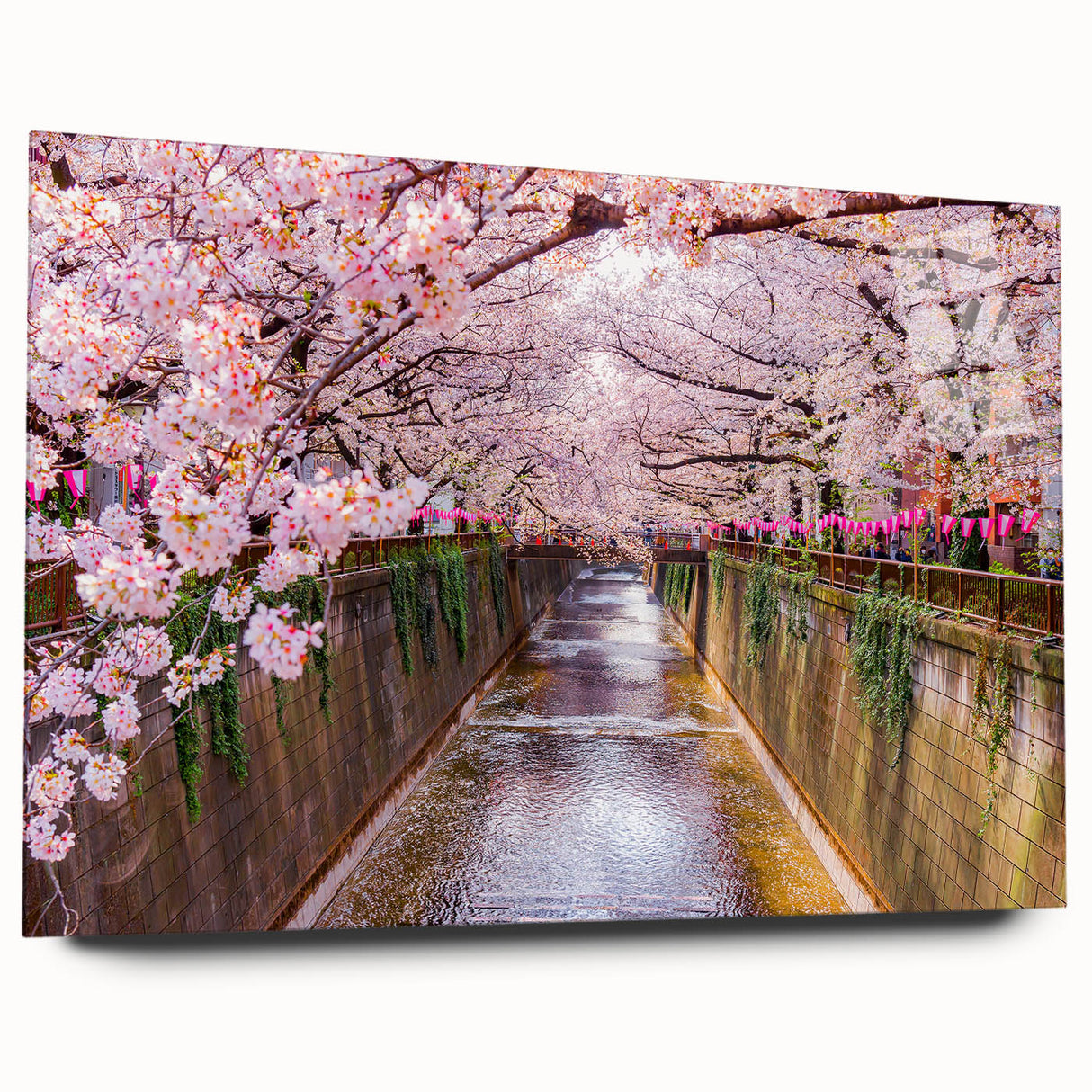 Large abstract wall art featuring a serene Japanese landscape in muted colors on acrylic glass.