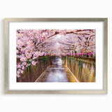 Textured abstract art print of a Japanese scenery in muted earth tones, framed with a silver mat, ideal for bedroom decor.