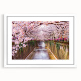 Abstract art print of a Japanese landscape in muted earth tones on a framed white mat, ideal for dining room decor.