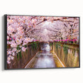 Black and white framed canvas featuring a vintage Japanese landscape, ideal for bedroom wall art.
