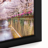 Extra large framed canvas featuring a black textured representation of a Japanese scenery with colorful accents.