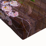 Large art depicting a black and white Japanese landscape on stretched canvas, suitable for bedroom wall decor.