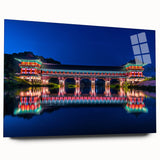 Large abstract wall art of a serene Korean landscape in muted earth tones on acrylic glass.