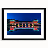 Extra large abstract art print of a colorful, textured Korean landscape on a black framed canvas.