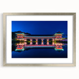 Textured abstract art print depicting a serene Korean landscape in muted earth tones on a framed canvas.