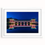 Abstract art print of a Korean landscape in muted earth tones on a framed white mat, ideal for dining room decor.