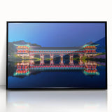 Large abstract wall art depicting a stylized Korean landscape in muted earth tones, framed in black acrylic.