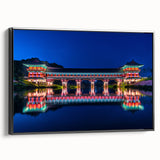 Black and white framed canvas depicting a vintage Korean landscape, ideal for bedroom wall art.