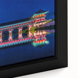 Extra large framed canvas featuring a textured, colorful Korean landscape in black, ideal for living room decor.