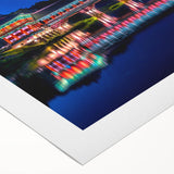 Art deco poster featuring a serene Korean landscape in muted green and blue tones on rolled canvas.