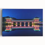 Black and white stretched canvas featuring a serene Korean landscape, ideal for kitchen wall art.