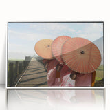 Art deco poster of a Laos scenery in muted earth tones, framed acrylic, ideal for modern art wall decor.