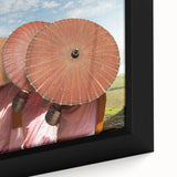 Extra large framed canvas featuring a textured depiction of a Laos scenery in black with colorful accents.