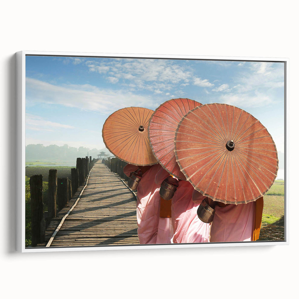 Vintage poster art of a Laos scenery on framed canvas, featuring colorful art in extra large format.