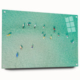 Large abstract wall art depicting a Malaysian landscape in vibrant greens and blues on acrylic glass.