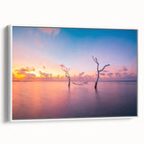 Vintage poster art of Maldives scenery on framed canvas, featuring vibrant colors, ideal for living room decor.