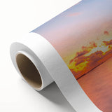 Art Deco style poster of Maldives scenery on rolled canvas, featuring pastel blue and green tones.