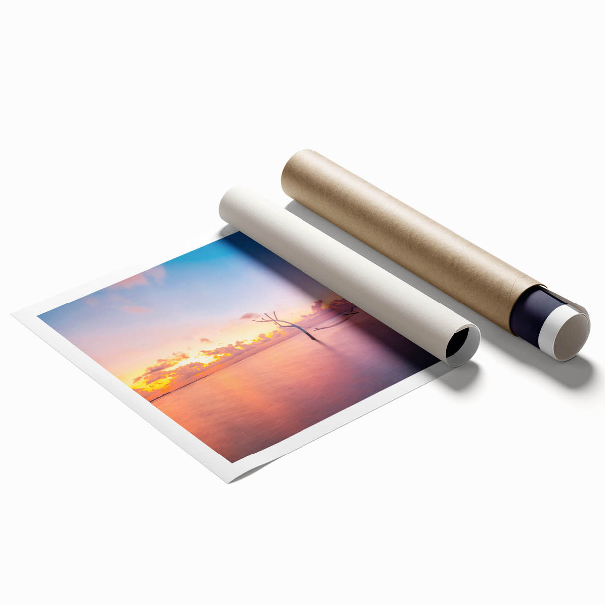 Extra large rolled print of a serene Maldives beach scene with soft blue and white tones, ideal for classy bathroom wall art.