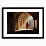 Extra large abstract art print depicting colorful, textured Mongolian scenery on a black framed canvas.