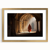 Extra large abstract art print of a Mongolian landscape in textured gold hues, framed with a mat.