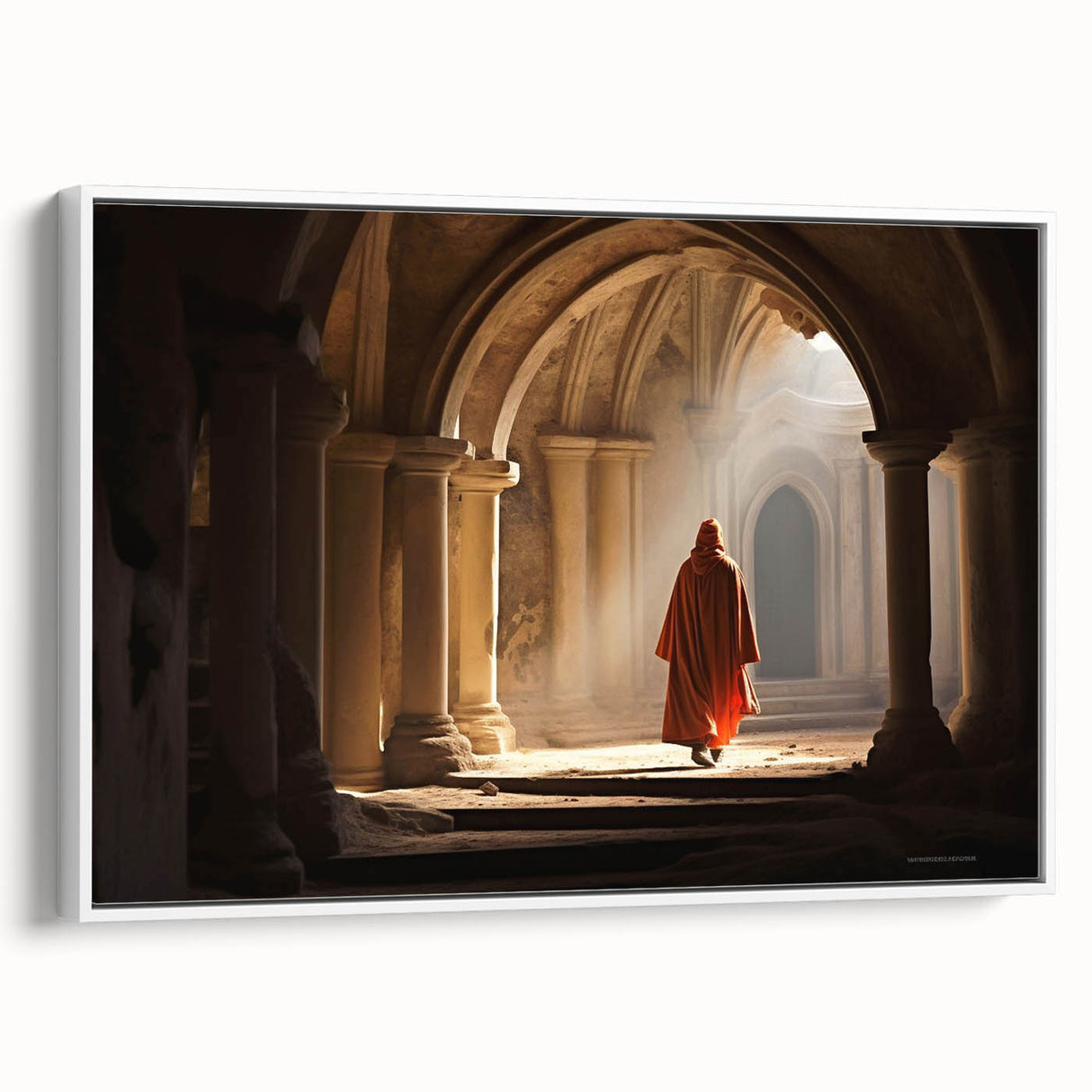 Vintage poster art of a Mongolian landscape on a framed canvas, featuring vibrant colors ideal for living room decor.