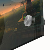 Large abstract wall art featuring a mid-century modernist depiction of Myanmar scenery in vibrant colors.