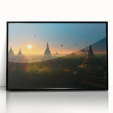 Large abstract wall art depicting a Myanmar scenery in muted earth tones on a framed acrylic.