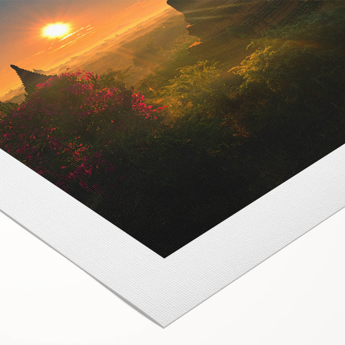 Art deco poster of a Myanmar landscape in muted earth tones on rolled canvas, suitable for dining room wall art.
