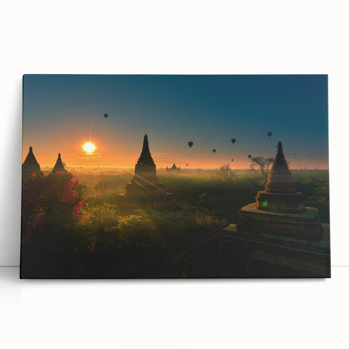 Black and white large art of a Myanmar landscape on stretched canvas, ideal for kitchen wall art or bedroom decor.