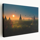 Large canvas print of a serene Myanmar landscape, featuring lush greenery and a tranquil river.