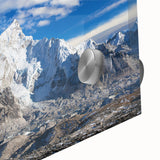 Large abstract wall art featuring a mid-century modernist style depiction of a Nepalese landscape on acrylic glass.