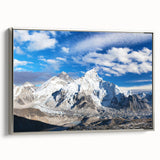 Framed canvas featuring a vintage-style landscape painting of a Nepalese scenery in vibrant colors.