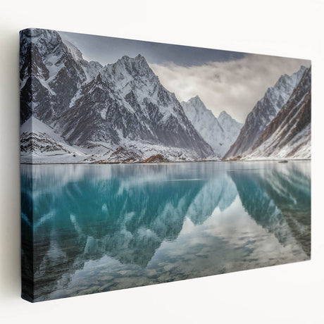 Large canvas print depicting a serene Pakistani landscape in muted earth tones, suitable for kitchen wall art.