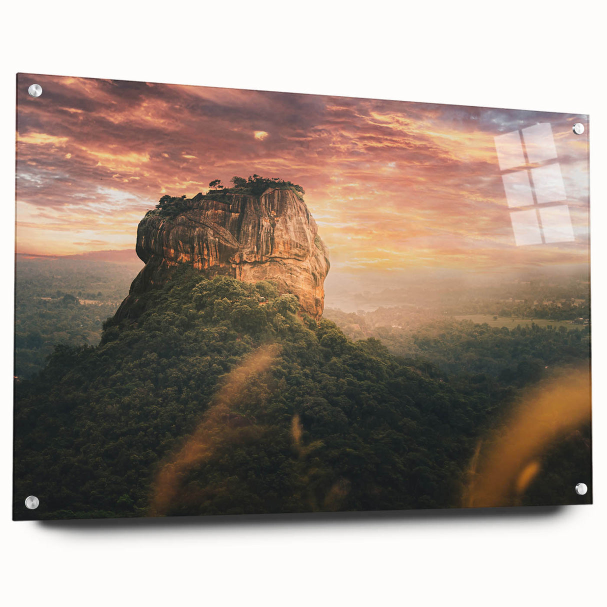 Large abstract wall art depicting the Sri Lankan landscape in muted earth tones on acrylic glass.