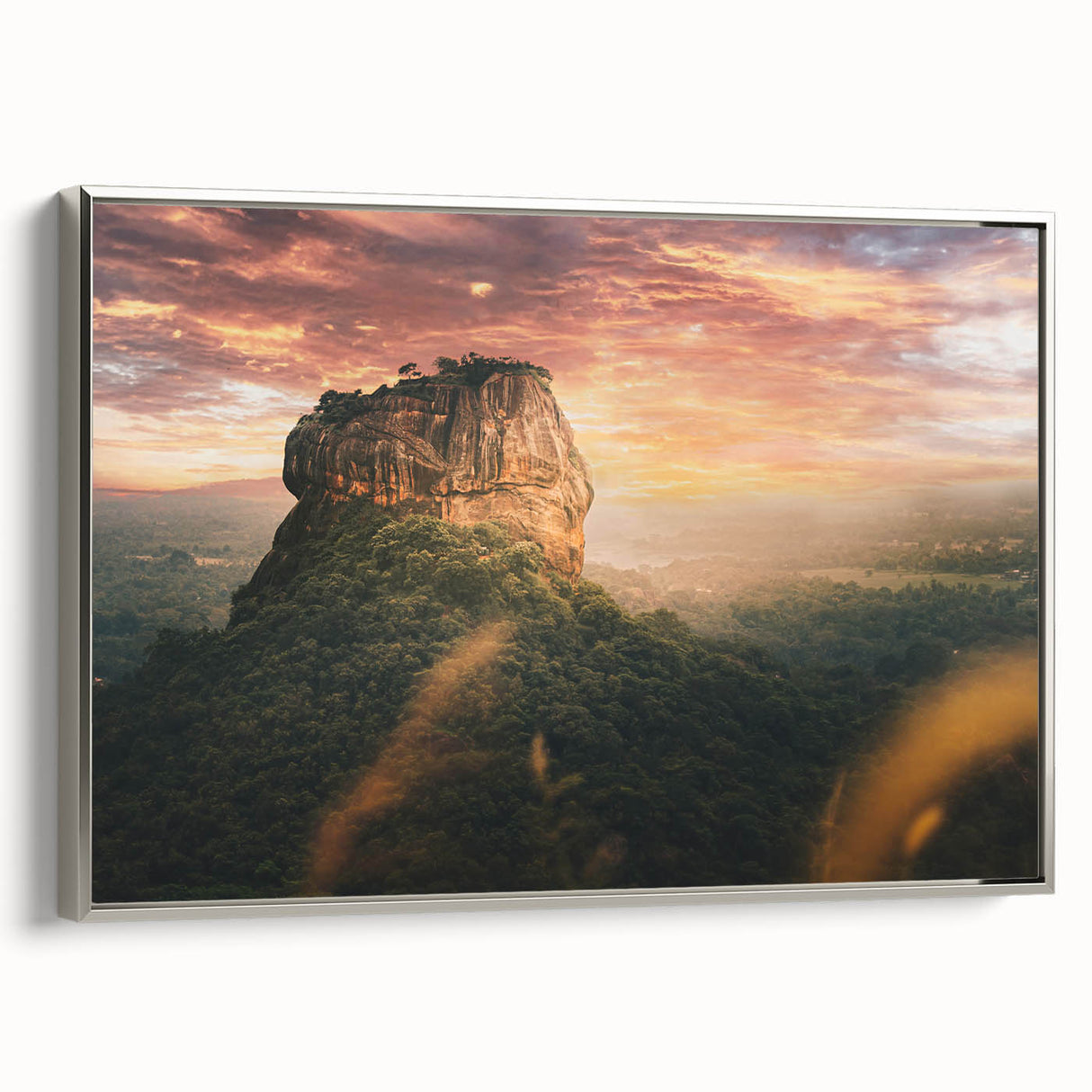 Framed canvas depicting a vintage Sri Lankan landscape in vibrant colors, ideal for living room decor.