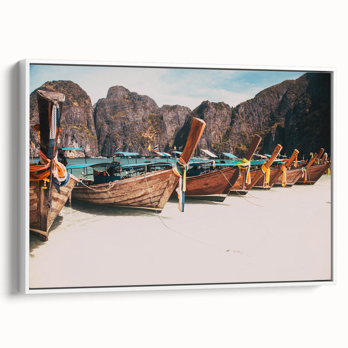 Vintage poster art of a Thai landscape on framed canvas, featuring colorful art in extra large format.