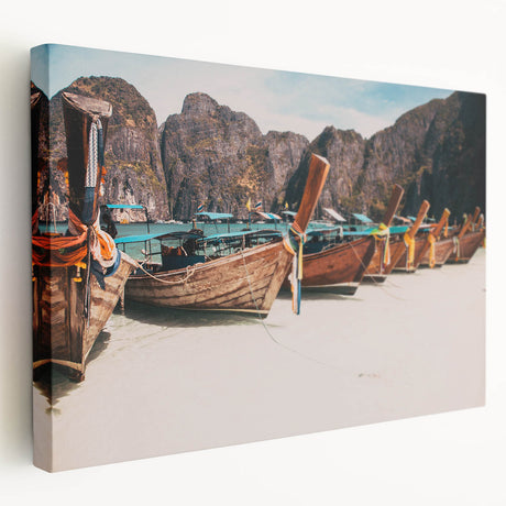 Large canvas print of a serene Thai landscape in muted green and blue tones, suitable for kitchen wall art.