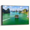 Black and white wall art of a Vietnamese landscape on framed canvas, suitable for bedroom decor.