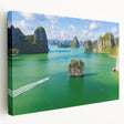 Large canvas print of a Vietnamese landscape in green and blue tones, ideal for kitchen wall art.