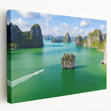 Large canvas print of a Vietnamese landscape in green and blue tones, ideal for kitchen wall art.