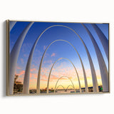 Landscape art painting of Perth featuring vintage poster style on framed canvas, with a black and colorful palette.