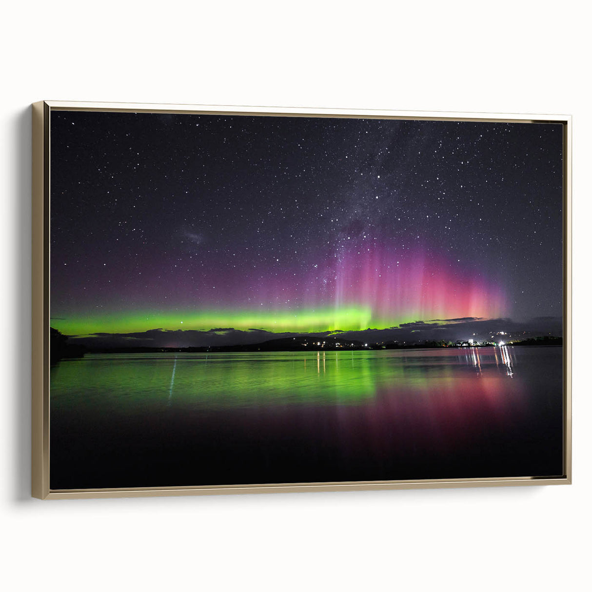 Framed canvas depicting a Tasmanian landscape in muted earth tones, ideal for bedroom wall art.